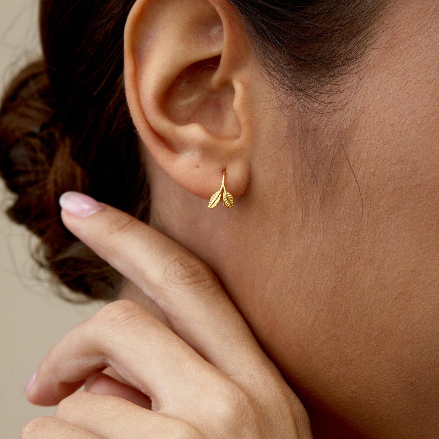 Dainty Gold Leaf Earrings - Open Hoop Huggies - Gift for her