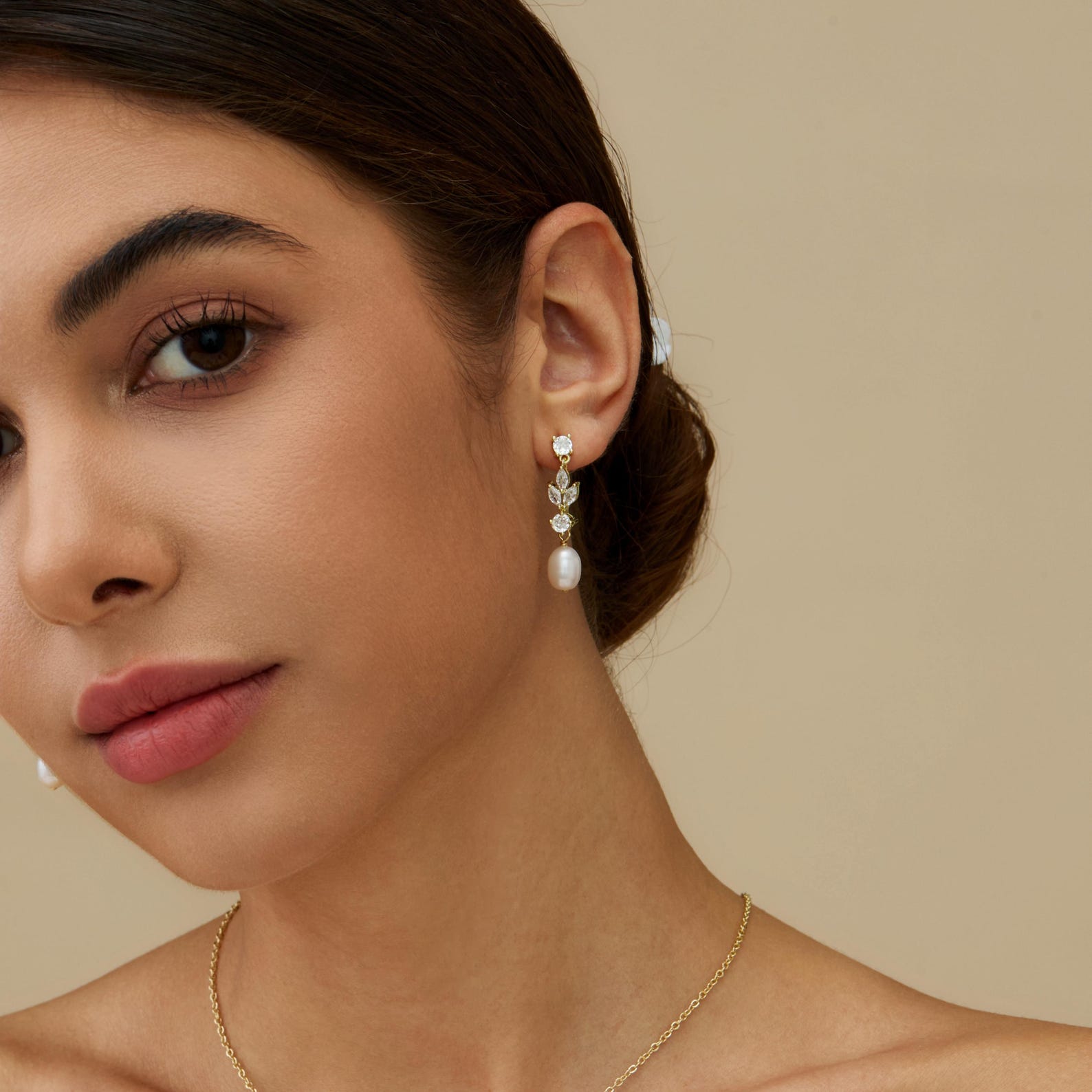 Crystal Leaf & Freshwater Pearl Drop Earrings – Bridal & Special Occasion Elegance - Gift for her