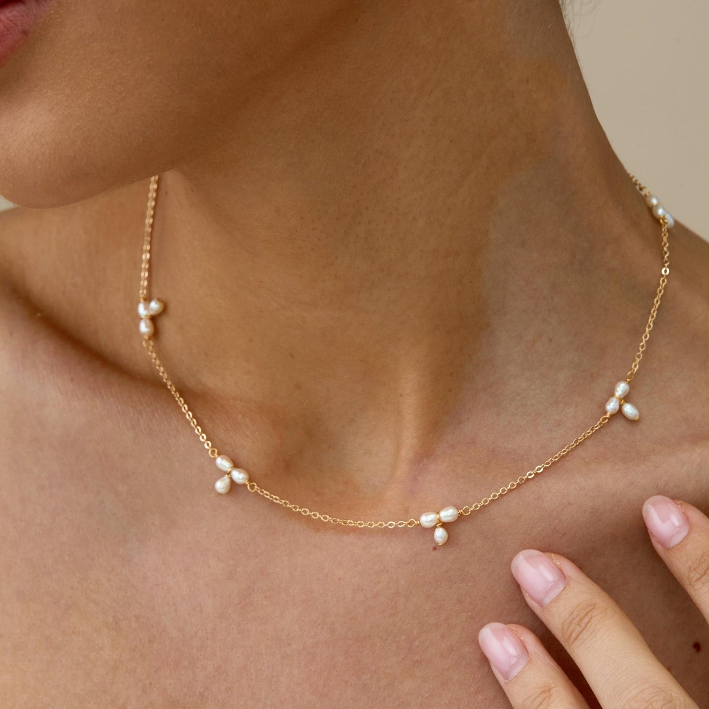 Dainty Minimalist Pearl Cluster Necklace – Delicate Everyday Luxury - Gift for her