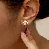 Natural Freshwater Pearl & CZ Diamond Cluster Studs – Bridal & Everyday Elegance - Gift for her