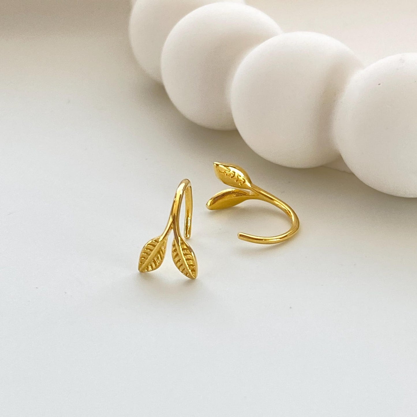 Dainty Gold Leaf Earrings - Open Hoop Huggies - Gift for her