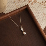 Diamond Leaf & Freshwater Pearl Drop Necklace – Timeless Bridal Elegance - Gift for her