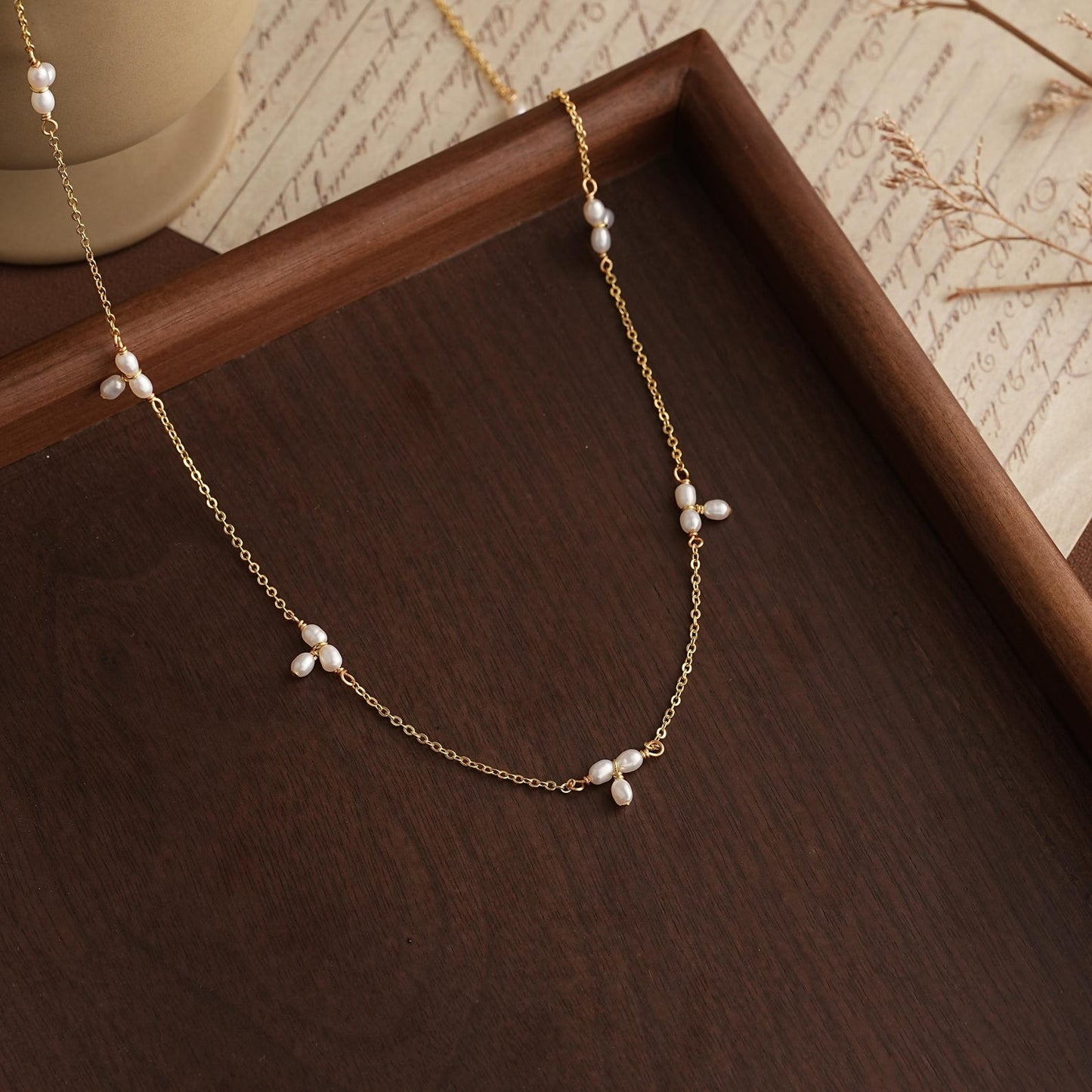 Dainty Minimalist Pearl Cluster Necklace – Delicate Everyday Luxury - Gift for her