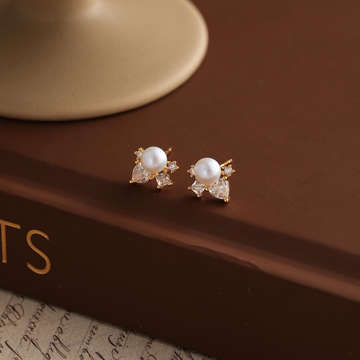 Natural Freshwater Pearl & CZ Diamond Cluster Studs – Bridal & Everyday Elegance - Gift for her
