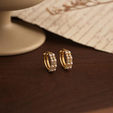 Gold Pearl & Diamond Huggie Hoops – Elegant Minimalist Statement - Gift for her