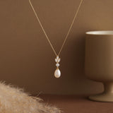 Diamond Leaf & Freshwater Pearl Drop Necklace – Timeless Bridal Elegance - Gift for her