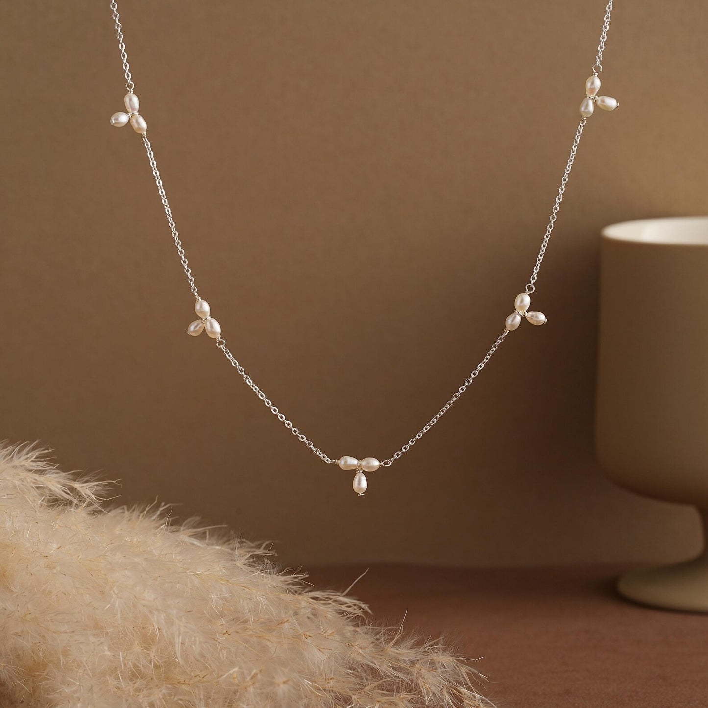 Dainty Minimalist Pearl Cluster Necklace – Delicate Everyday Luxury - Gift for her