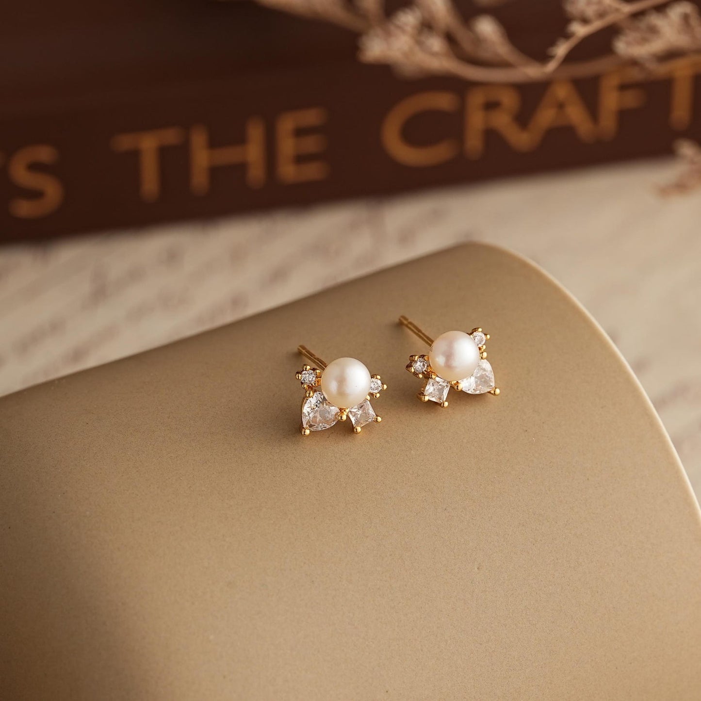 Natural Freshwater Pearl & CZ Diamond Cluster Studs – Bridal & Everyday Elegance - Gift for her